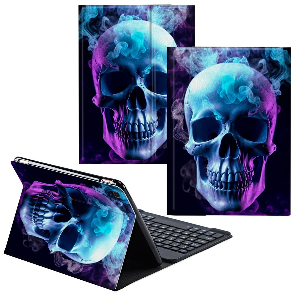 CGFGHHUY for Samsung Galaxy Tab A SM-T510 Case Detachable Wireless Keyboard and PU Leather Stand Cover Protective Tablet Case for Samsung Galaxy Tab A SM-T510/T515 10.1 inch - Purple Skull