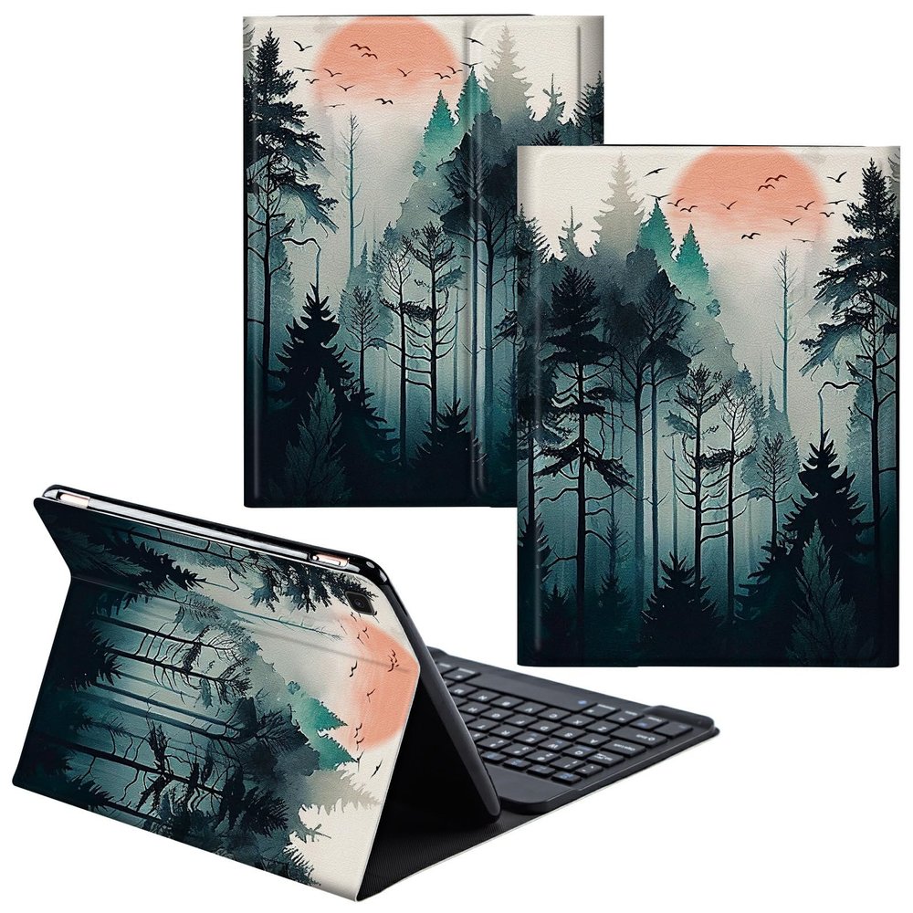 CGFGHHUY for Samsung Galaxy Tab A7 Lite Case Detachable Wireless Keyboard and PU Leather Stand Cover Protective Tablet Case for Samsung Galaxy Tab A7 Lite 8.7 inch 2021 - Forest Tree