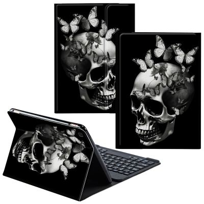 CGFGHHUY for Samsung Galaxy Tab A SM-T510 Case Detachable Wireless Keyboard and PU Leather Stand Cover Protective Tablet Case for Samsung Galaxy Tab A SM-T510/T515 10.1 inch - Butterflies Skull