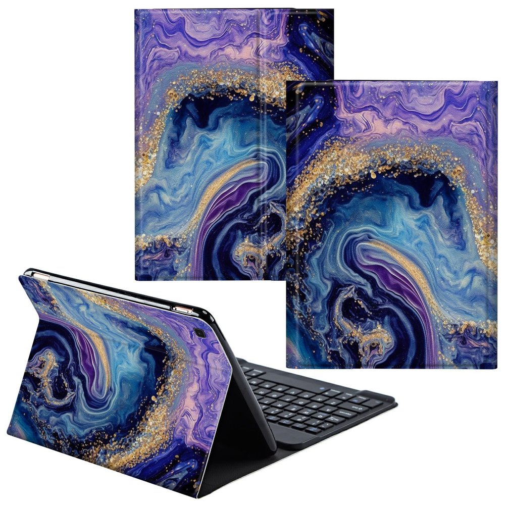 CGFGHHUY for Samsung Galaxy Tab A SM-T510 Case Detachable Wireless Keyboard and PU Leather Stand Cover Protective Tablet Case for Samsung Galaxy Tab A SM-T510/T515 10.1 inch - Purple Blue Marble