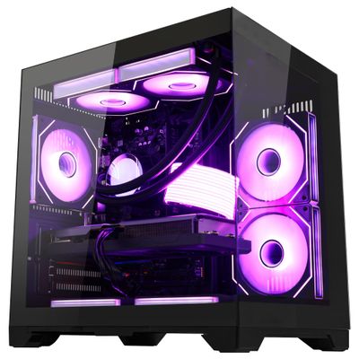 HELLOLAND Panaroma Gaming PC -AMD Ryzen 7 5700X 3.4 GHz- RX 6500XT 4GB-32GB DDR4 RAM-1TB PCIe SSD-WiFi &Bluetooth -240mm AIO & ARGB Software-Windows 11 Desktop Computer-Black