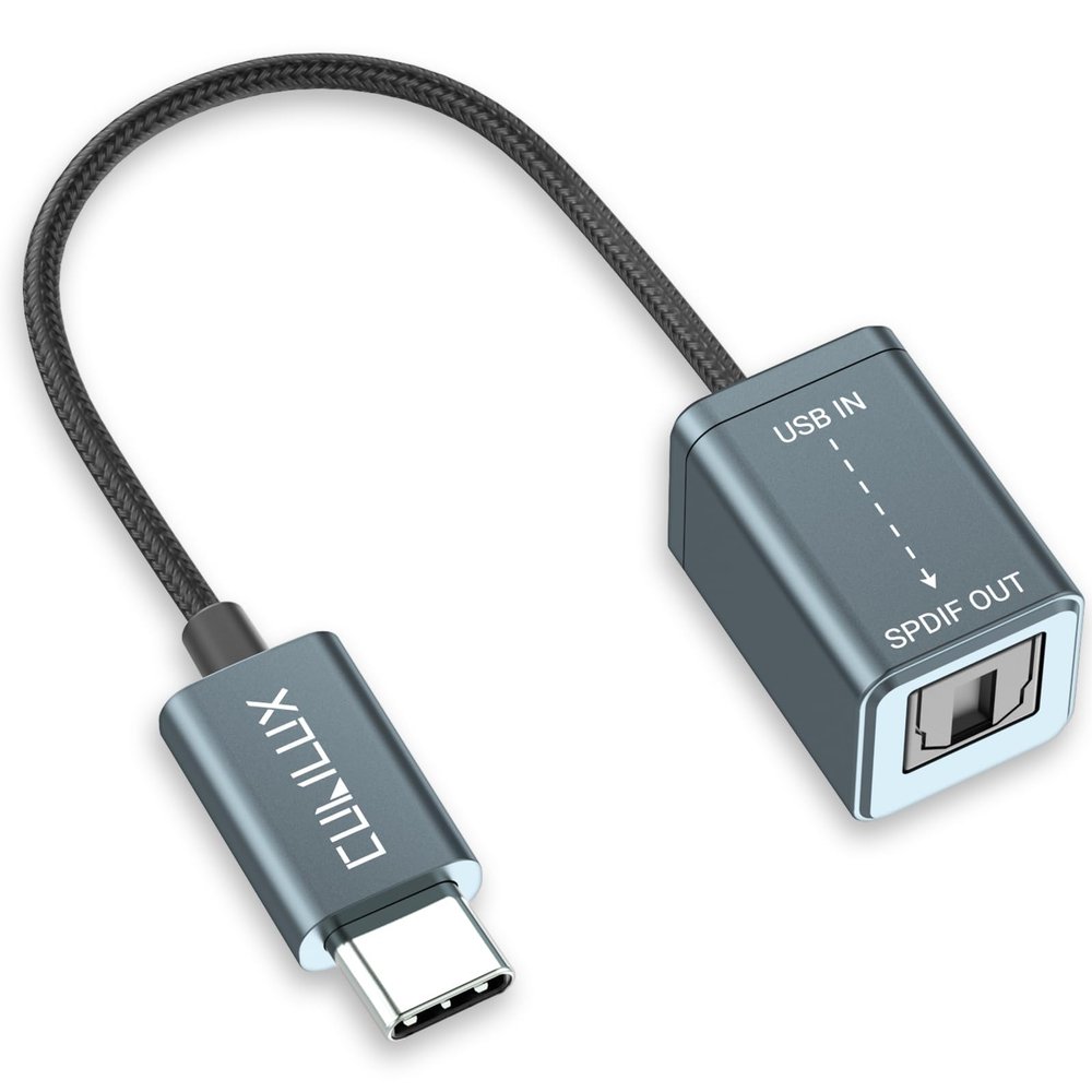 Cubilux USB to S/PDIF Transmitter for Music Playing, USB C to TOSLINK Output Adapter (Stereo Sound), USB Optical Audio Converter Suitable for iPhone 17/16/15 Series - Not for 7.1/5.1, NOT for TV