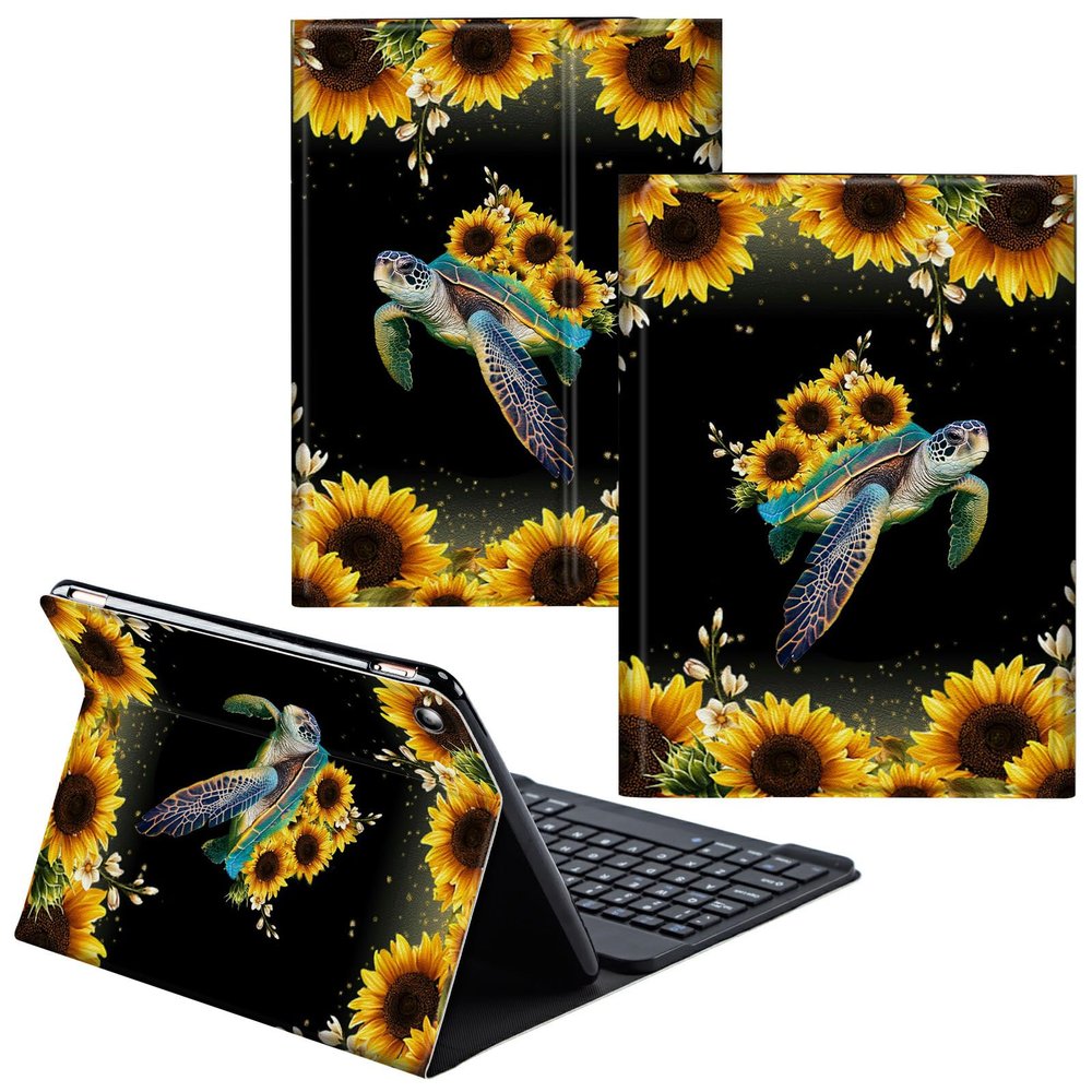 CGFGHHUY for Samsung Galaxy Tab A8 10.5 Case Detachable Wireless Keyboard and PU Leather Stand Cover Protective Tablet Case for Samsung Galaxy Tab A8 10.5 inch 2022 - Turtles and Sunflowers