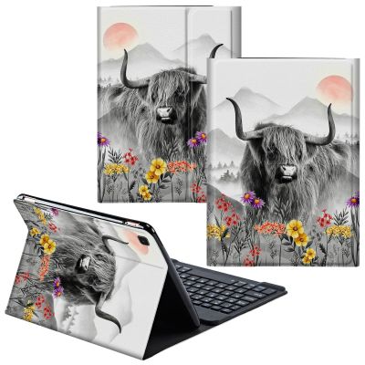 CGFGHHUY for Samsung Galaxy Tab A7 Lite Case Detachable Wireless Keyboard and PU Leather Stand Cover Protective Tablet Case for Samsung Galaxy Tab A7 Lite 8.7 inch 2021 - Cow Flowers