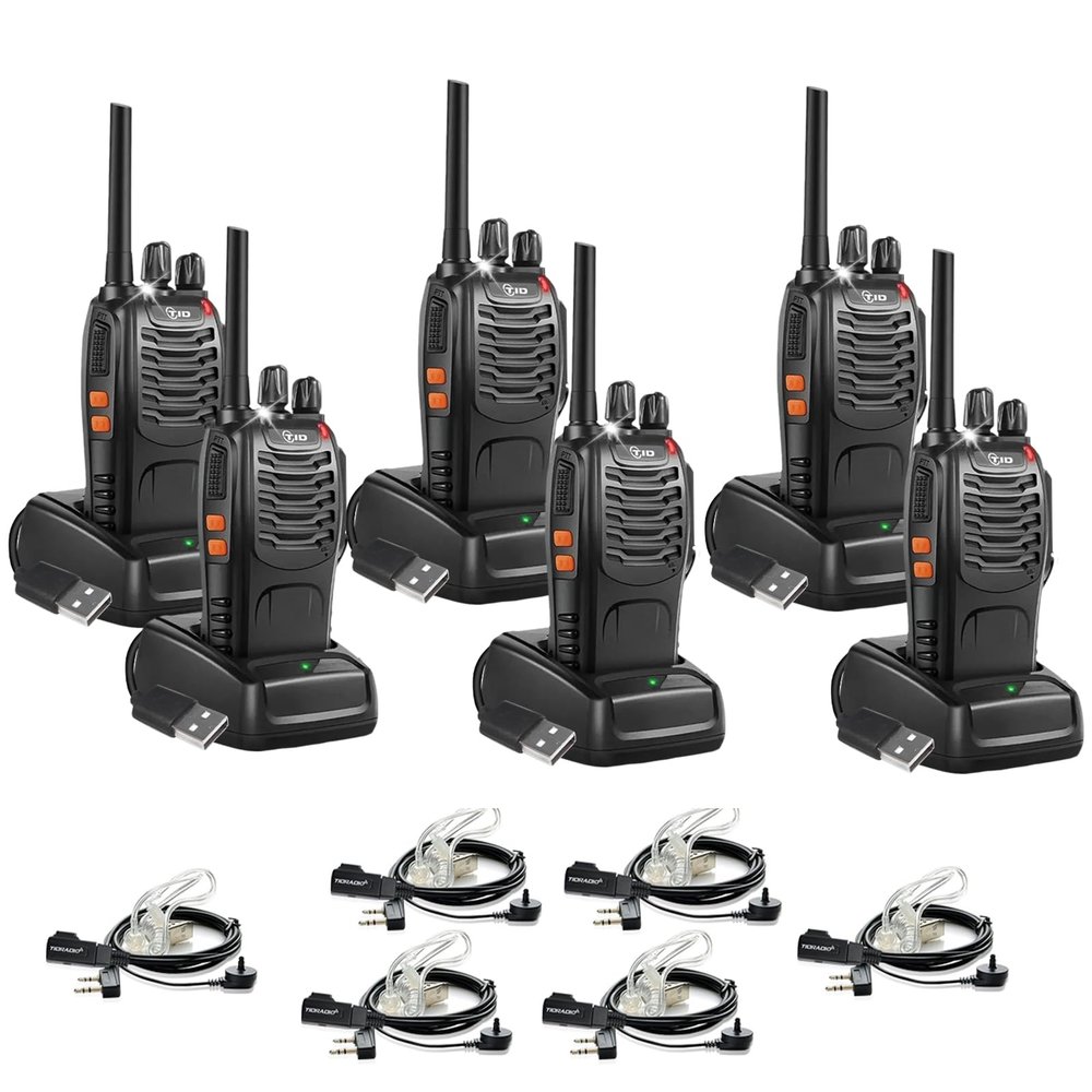 TIDRADIO Walkie Talkies Long Range 6 Pack, Rechargeable Two Way Radios for Adults with Earpiece, 22 Channels Portable Radios with Flashlight for Jobsite, Outdoor Camping, Hiking