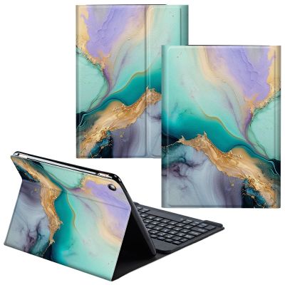 CGFGHHUY for Samsung Galaxy Tab A8 10.5 Case Detachable Wireless Keyboard and PU Leather Stand Cover Protective Tablet Case for Samsung Galaxy Tab A8 10.5 inch 2022 - Green Marble
