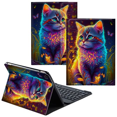 CGFGHHUY for Samsung Galaxy Tab S6 Lite Case 2022/2020 Detachable Wireless Keyboard and PU Leather Stand Cover Protective Tablet Case for Samsung Galaxy Tab S6 Lite 10.4 inch - Watercolor Cat