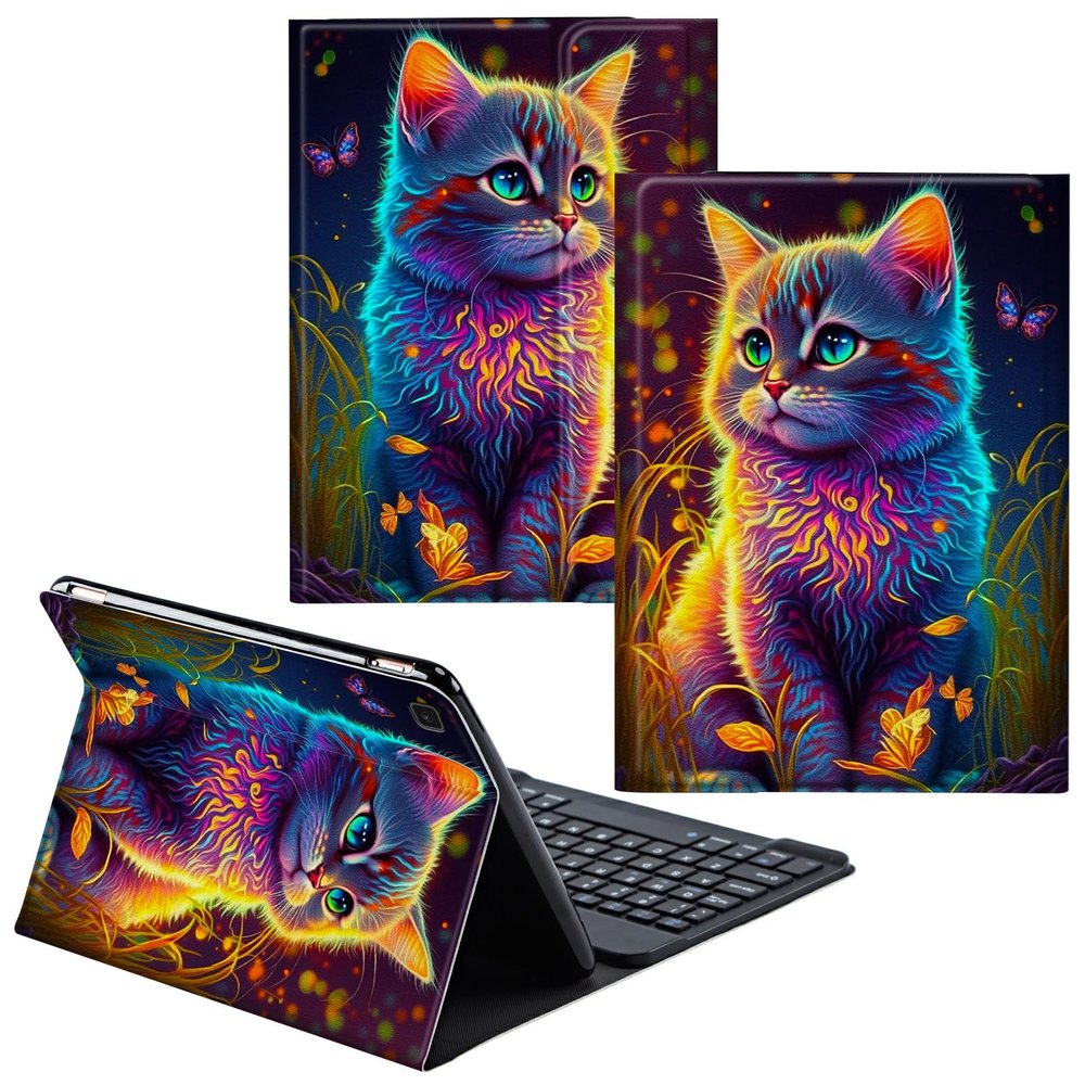 CGFGHHUY for Samsung Galaxy Tab S6 Lite Case 2022/2020 Detachable Wireless Keyboard and PU Leather Stand Cover Protective Tablet Case for Samsung Galaxy Tab S6 Lite 10.4 inch - Watercolor Cat