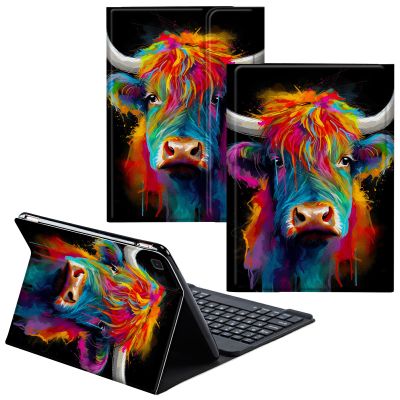 CGFGHHUY for Samsung Galaxy Tab S6 Lite Case 2022/2020 Detachable Wireless Keyboard and PU Leather Stand Cover Protective Tablet Case for Samsung Galaxy Tab S6 Lite 10.4 inch,Beautiful Watercolor Cow