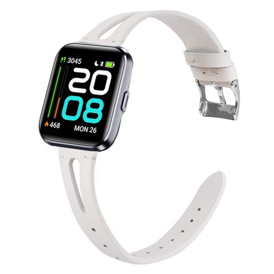 ID208 Plus Smart Watch Band, Lamshaw Slim Vintage Leather Strap Replacement Compatible for Quican ID208 Plus 1.8 Inches, aeac ID208 Plus, WMK ID208 Plus 1.8 Inches Smart Watch, Fitpolo ID208 Plus 1.8'' Smart Watch (White)