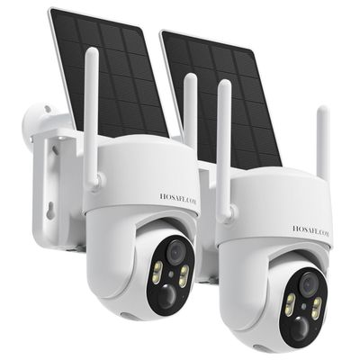 Outdoor Security Camera Wireless, 360 PTZ Remote Wireless Cameras for Home Security Solar Powered, 2K Solar Security Camera with Spotlight Color Night Vision, PIR Sensor, 2-Way Audio, 2 Pack