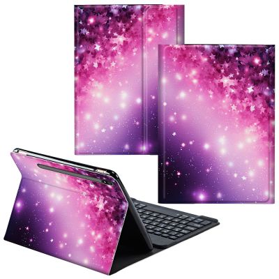 CGFGHHUY for Galaxy Tab S7 FE Case Galaxy S8 Plus Case Detachable Wireless Keyboard & PU Leather Stand Cover Protective Cover for Galaxy Tab S7 FE/S8 Plus/S7 Plus 12.4 inch - Pink Stars and Glitter