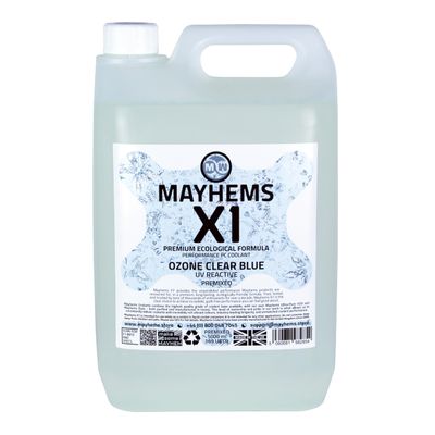 Mayhems - X1 Premixed PC Coolant - Computer Water Cooling Fluid - Liquid Cooling, Eco Friendly Series, UV Fluorescent Blue, 5 Litre, Ozone Clear Blue
