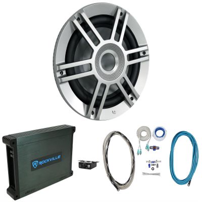 Audiosavings Bundle: Infinity Kappa 1050M 10" Marine Subwoofer Bundle with Rockville DBM12 Boat Mono Amplifier & Rockville RMWK4 4 AWG Gauge Waterproof Marine Amplifier (Items 3)