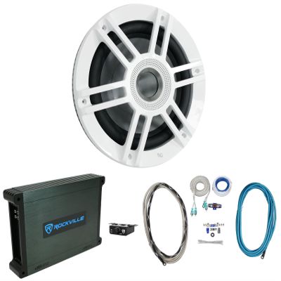Audiosavings Bundle: Infinity Kappa 1010M 10" Marine Subwoofer Bundle with Rockville DBM12 2 Boat Mono Amplifier & Rockville RMWK4 4 AWG Gauge Waterproof Marine Amplifier (Items 3)