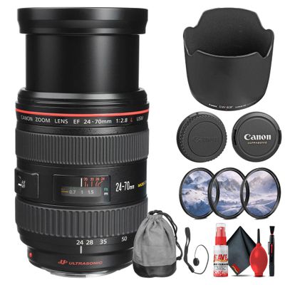 Canon EF 24-70mm f/2.8L USM Standard Zoom Lens for Canon SLR Cameras (8014A002) + Filter Kit + Cap Keeper + Cleaning Kit (Renewed)