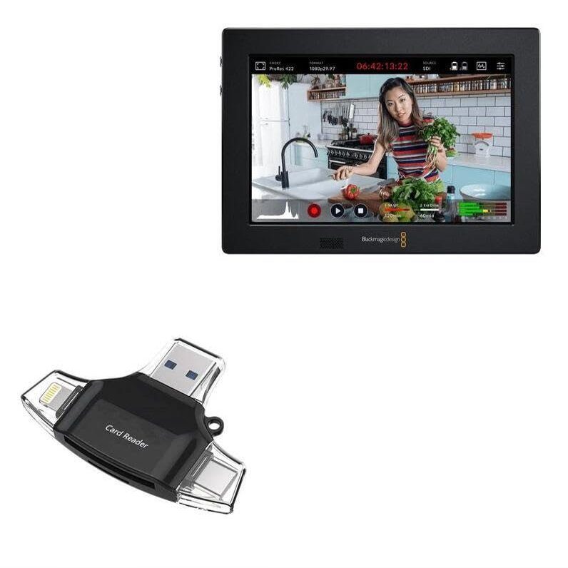 BoxWave Smart Gadget Compatible with Blackmagic Design Video Assist 3G (7 in) - AllReader SD Card Reader, microSD Card Reader SD Compact USB - Jet Black