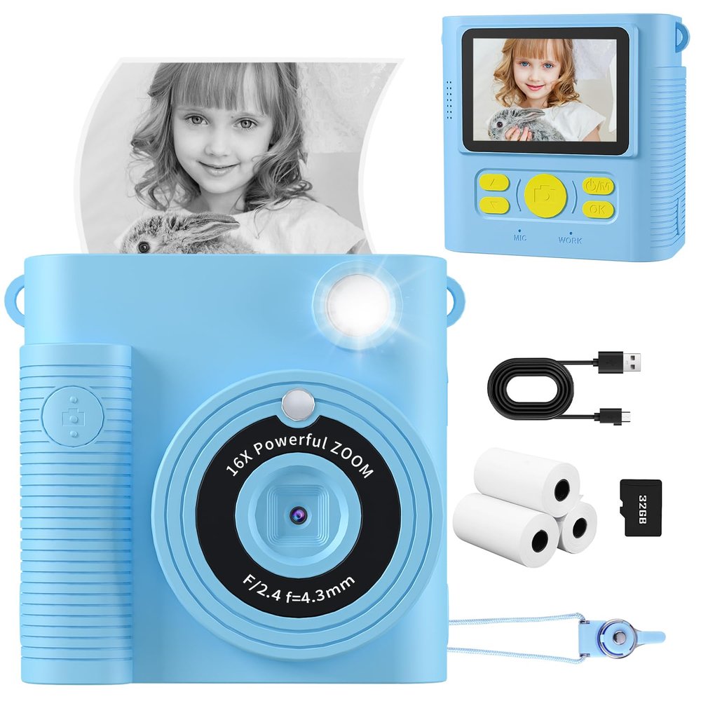 Instant Print Kids Camera, 1080P HD Digital Camera with 32G SD Card, Perfect for Toddlers to 11 Years Old Girls & Boys - Ideal Christmas & Birthday Gift