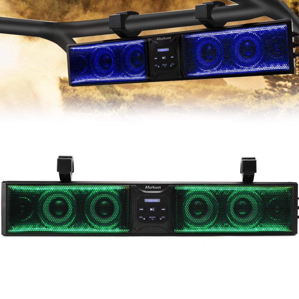 Afurkuot UTV Sound Bar Waterproof Bluetooth Music Sync Multicolor, 26-Inch Golf Car Speaker Sound Bar with Back Light Strip, ATV Soundbar Compatible with Polaris RZR Can-Am Fits 1.75-2.25 Roll Bar