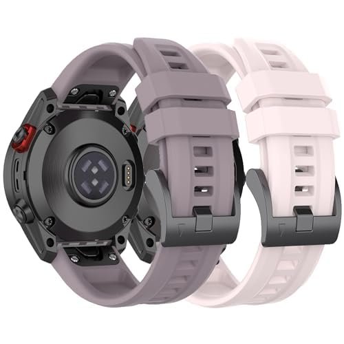 Watch Band Compatible with Garmin Forerunner 965/Forerunner 955/Forerunner 945/Forerunner 935, Soft Silicone Sport Waterproof Wristband Strap for Fenix 5/Fenix 5 Plus/Fenix 6/Fenix 6 Plus Width: 22mm (Pink&Purple)
