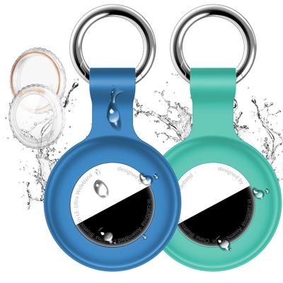 2 Pack Compatible with Apple Airtag Holder with Keychain,IPX8 Waterproof GPS Cover for Air-Tags Shockproof [Anti-Scratch] Item Finders Case for Pets,Kids,Luggage-Blue+Green