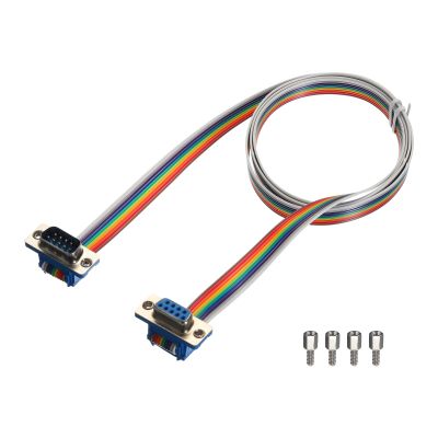 MECCANIXITY 1 Pcs IDC Rainbow Wire Flat Ribbon Cable DB9 Male to DB9 Female 39.4 Inch Length 2.54mm Pitch Breadboard Jumper Wires for Electronic Projects