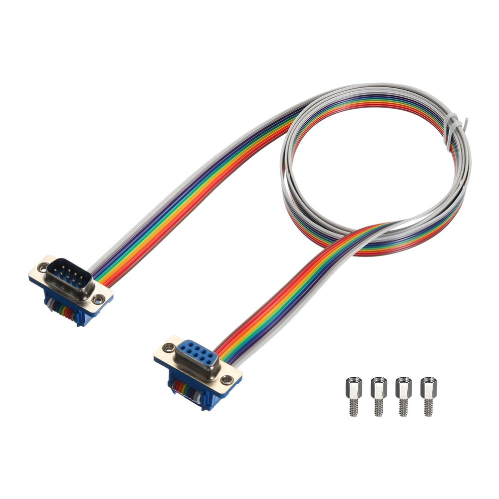 MECCANIXITY 1 Pcs IDC Rainbow Wire Flat Ribbon Cable DB9 Male to DB9 Female 39.4 Inch Length 2.54mm Pitch Breadboard Jumper Wires for Electronic Projects