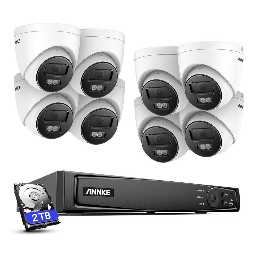 ANNKE H800 8MP 4K PoE Security Camera System, 8Pcs H.265+ Surveillance IP Cameras and 8CH NVR with 2TB HDD, Person Vehicle Detection, Spotlight Color Night Vision