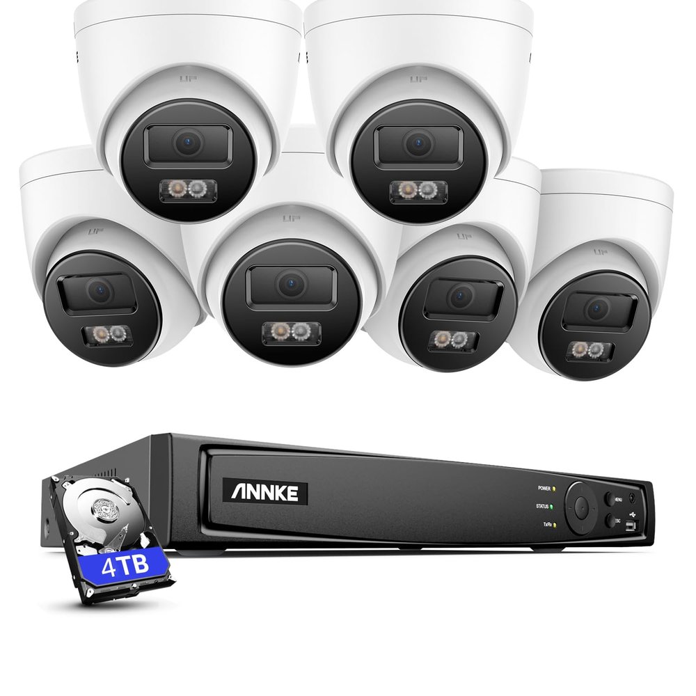 ANNKE H800 8MP Wired Security Camera System, 6pcs H.265+ 4K PoE Surveillance Cameras, Person Vehicle Detection, Spotlight Color Night Vision, 8CH NVR with 4TB Hard Drive