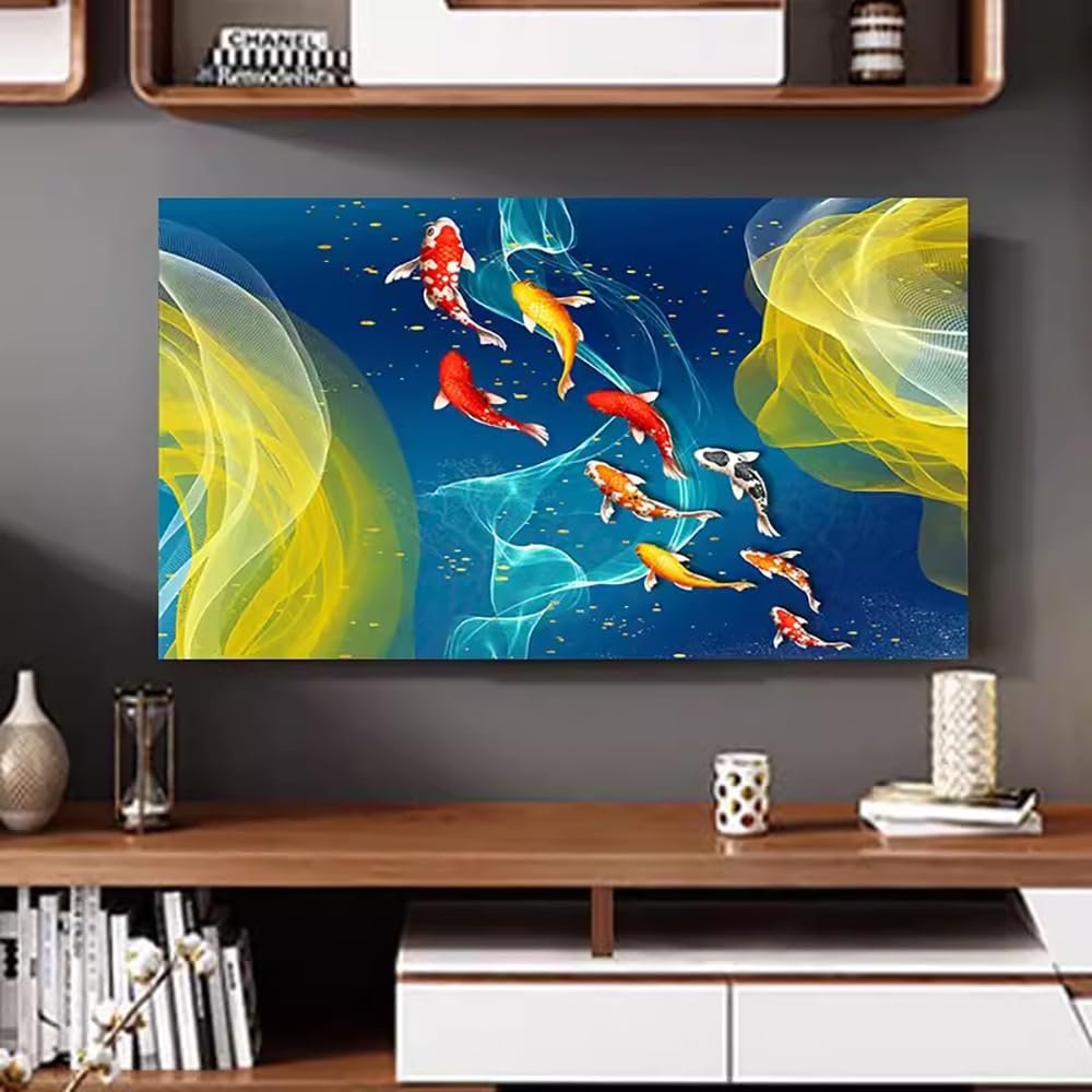 ABANO Fishes Universal Interior TV Cover 19-80in Monitor Dust Cover LCD LED Wall-Mounted Curved Screen Cover Plasma TV Screen Protector Cloth Indoor Deco