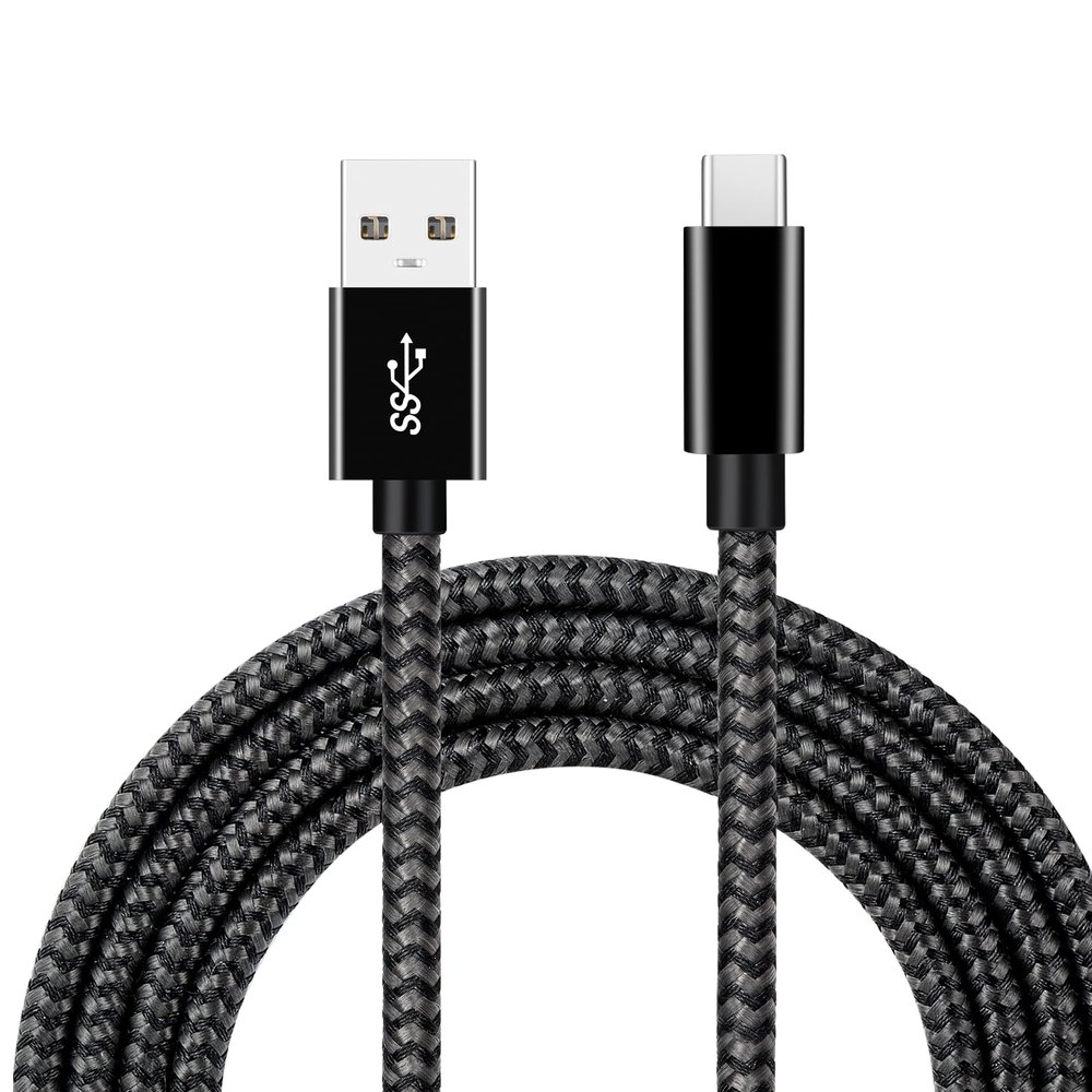 Vortex PD10GB3A-1-2-BLACK Type-C Data Cable 3A Fast Charging USB3.2 Universal Mobile Phone Tablet Nylon Braid USB Charging Cable (2 pcs Pack)(Black, 1 Meter)