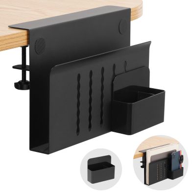 CIBOTIES Desk Side Storage, Under Desk Laptop Mount, Table Side Hanging File Organizer, No Drill Clamp On Cable Management Tray, Laptop Holder with Magnetic Pen Holder for Office and Home(Black)