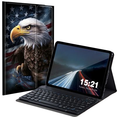 BREIDMKFM Keyboard Case for Samsung Galaxy Tab S6 Lite 2022/2020, Galaxy Tab S6 Lite SM-P610/P613/P615/P619 Tablet Cover with Detachable Wireless Bluetooth Keyboard, America Eagle