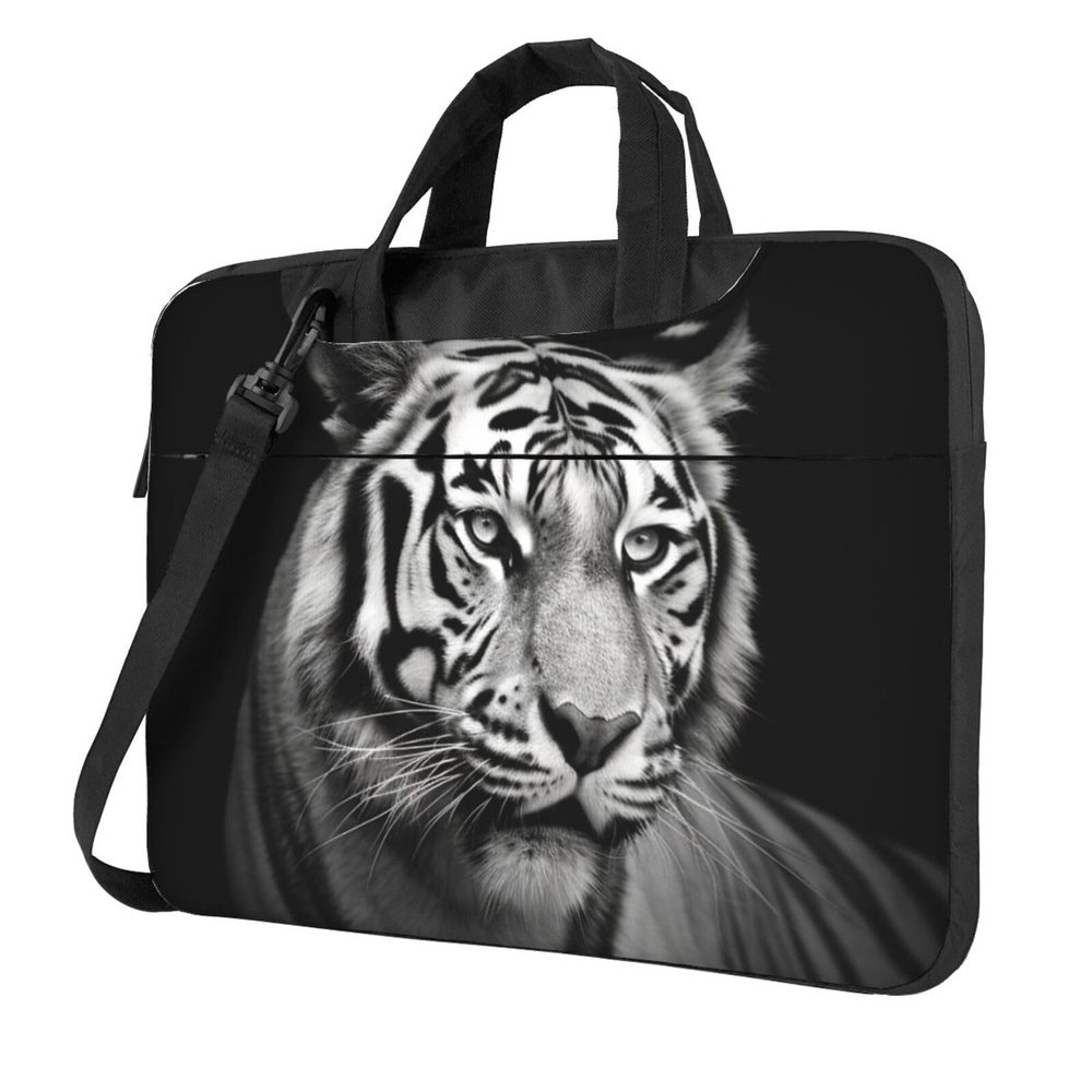 Black and White Tiger Laptop Shoulder Bag Portable Laptop Bag Laptop Case Crossbody Briefcase w/Strap Handle
