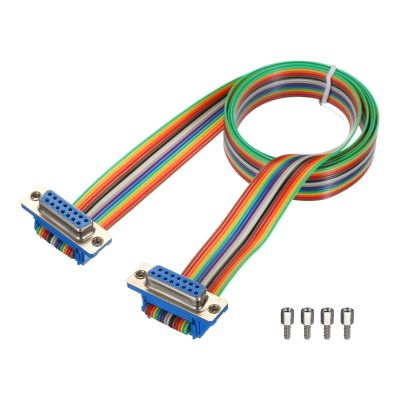 MECCANIXITY 1 Pcs IDC Rainbow Wire Flat Ribbon Cable DB15 Female to DB15 Female 39.4 Inch Length 2.54mm Pitch Breadboard Jumper Wires for Electronic Projects