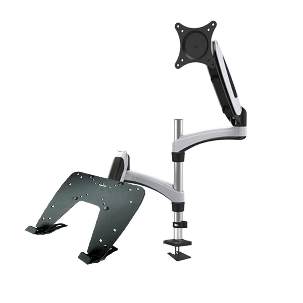 0-200mm Thick Desk GM124U-D Multimedia Desktop Dual Arm 10"-27" Monitor Holder+ Laptop Stand Table Dual Monitor Mount Arm Stand (Color : 170-180mm Desk)