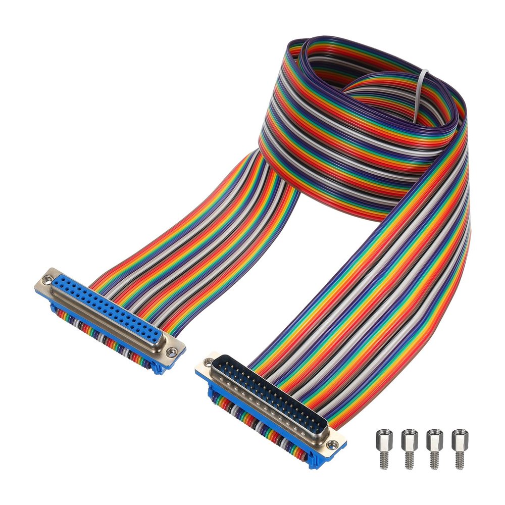 MECCANIXITY 1 Pcs IDC Rainbow Wire Flat Ribbon Cable DB37 Male to DB37 Female 39.4 Inch Length 2.54mm Pitch Breadboard Jumper Wires for Electronic Projects