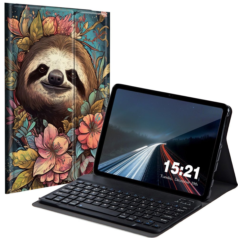 BREIDMKFM Keyboard Case for Samsung Galaxy Tab A8 10.5 Inch SM-X200/X205/X207, Galaxy Tab A8 2022 Smart Tablet Cover with Detachable Wireless Bluetooth Keyboard, Cute Sloth