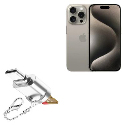 BoxWave Adapter Compatible with Apple iPhone 15 Pro - Micro SD Card miniReader, USB Type-C OTG Reader USB3.0 Adapter Keychain - Metallic Silver