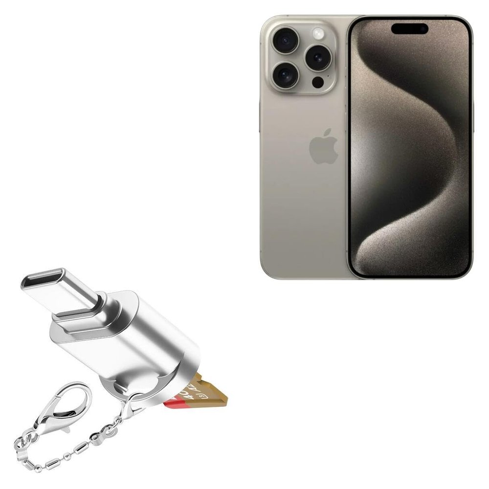 BoxWave Adapter Compatible with Apple iPhone 15 Pro - Micro SD Card miniReader, USB Type-C OTG Reader USB3.0 Adapter Keychain - Metallic Silver