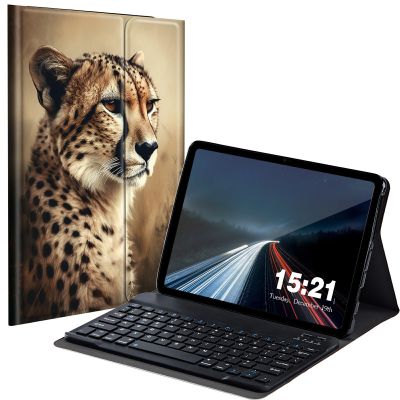 BREIDMKFM Keyboard Case for Samsung Galaxy Tab A8 10.5 Inch SM-X200/X205/X207, Galaxy Tab A8 2022 Smart Tablet Cover with Detachable Wireless Bluetooth Keyboard, Cheetah
