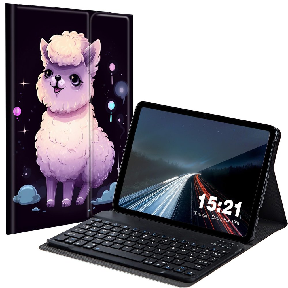 BREIDMKFM Keyboard Case for Samsung Galaxy Tab A8 10.5 Inch SM-X200/X205/X207, Galaxy Tab A8 2022 Smart Tablet Cover with Detachable Wireless Bluetooth Keyboard, Cute Fluffy Alpaca