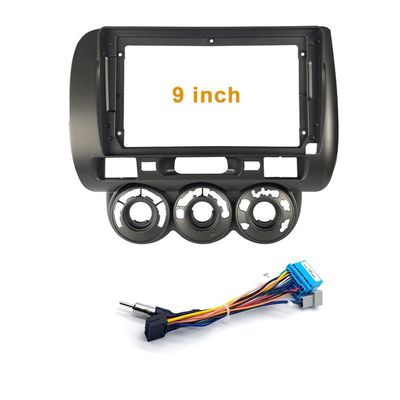 9'' Car Radio Stereo Dash Frame Fascia Bezel Panel with Power Harness Compatible for Honda Fit Jazz 2004 05 06 07 LHD Install Mount Kit