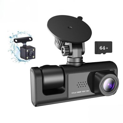 Dash Cam Front and Rear 3 Channel Comprehensive Recording for Interior, and Rear Inside Best Rechargeable Full HD Recording Wireless Connectivity Parking Monitoring Mini Design