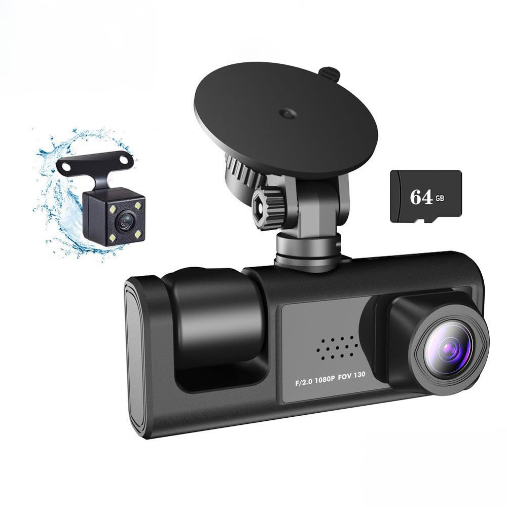 Dash Cam Front and Rear 3 Channel Comprehensive Recording for Interior, and Rear Inside Best Rechargeable Full HD Recording Wireless Connectivity Parking Monitoring Mini Design