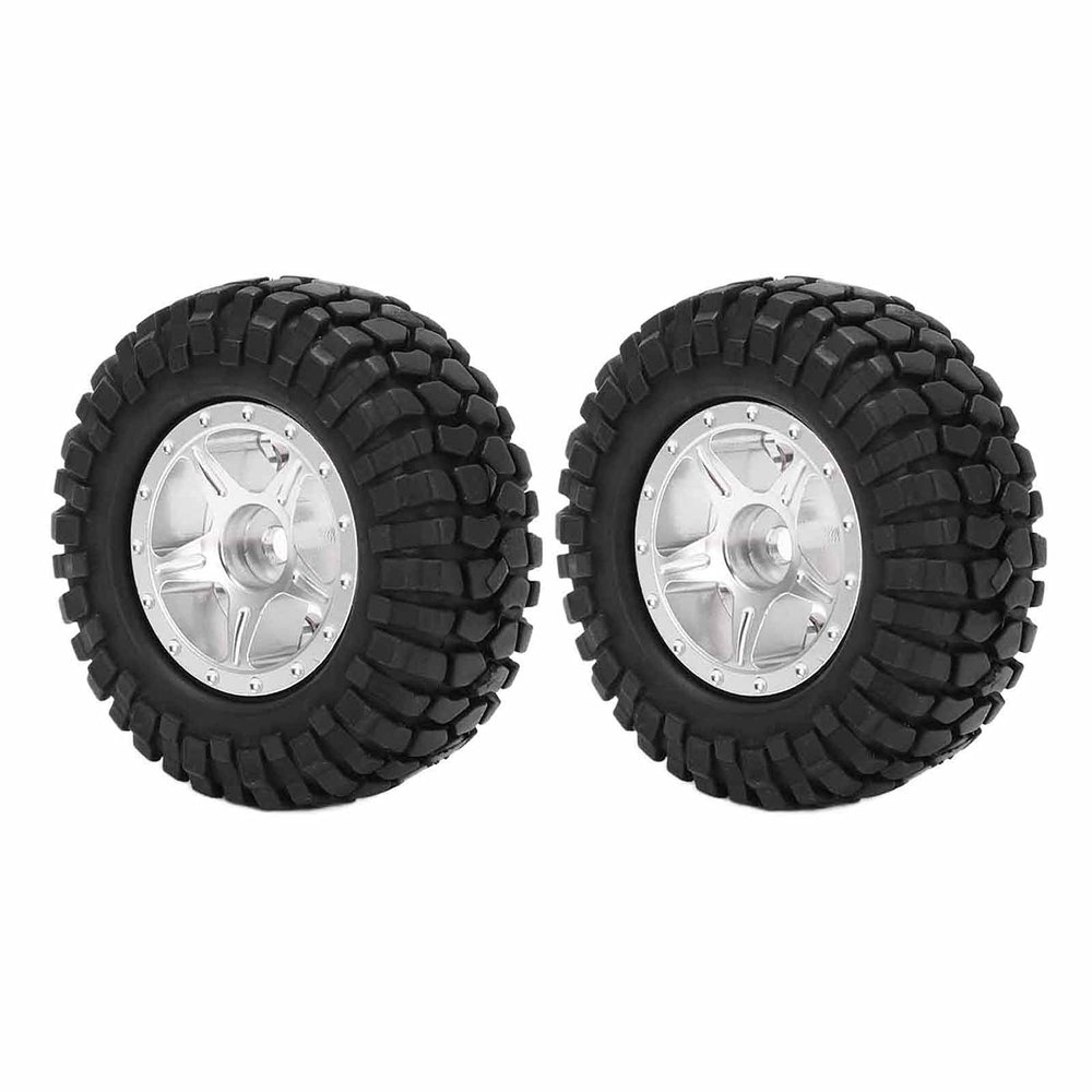 2 Piece Aluminum Tires and Rims Set, 1/24 RC Treadmill Car, Wheel Tire Upgrade for SCX24 RC Axial Crawler - Durable Upgrade Parts for Cars(Silver)