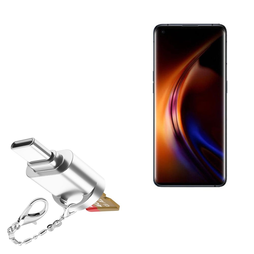 BoxWave Adapter Compatible with Oppo Find X3 - Micro SD Card miniReader, USB Type-C OTG Reader USB3.0 Adapter Keychain - Metallic Silver