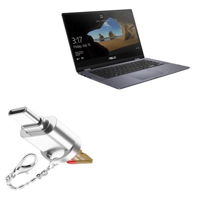 BoxWave Adapter Compatible with ASUS VivoBook Flip 14 TP412FA - Micro SD Card miniReader, USB Type-C OTG Reader USB3.0 Adapter Keychain - Metallic Silver