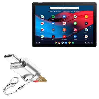 BoxWave Adapter Compatible with Google Pixel Slate - Micro SD Card miniReader, USB Type-C OTG Reader USB3.0 Adapter Keychain - Metallic Silver