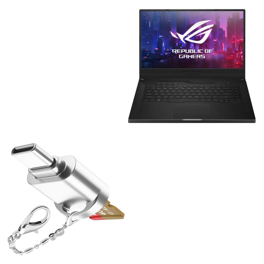 BoxWave Adapter Compatible with ASUS ROG Zephyrus G15 (GA502) - Micro SD Card miniReader, USB Type-C OTG Reader USB3.0 Adapter Keychain - Metallic Silver